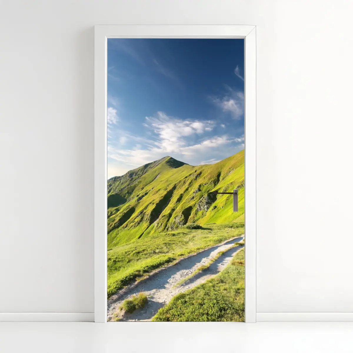 Adesivo per porta sentiero verso la vetta in colline verdi • Wallissimo®