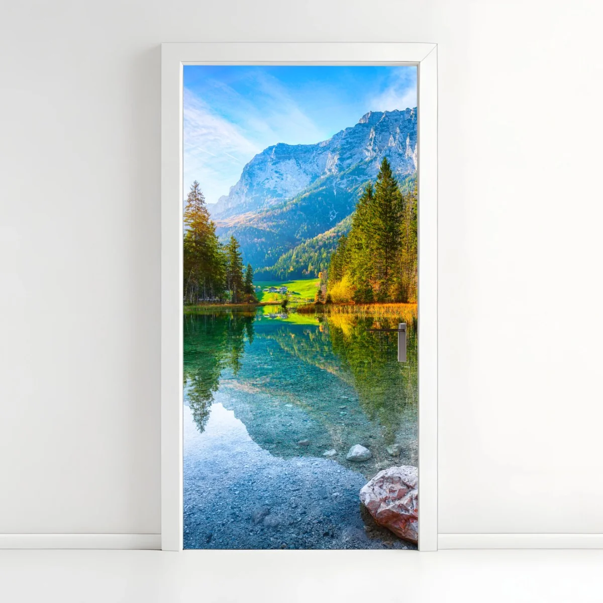 Adesivo per porta tramonto autunnale sul lago Hintersee • Wallissimo® Adesivo per porta tramonto autunnale sul lago Hintersee • Wallissimo®
