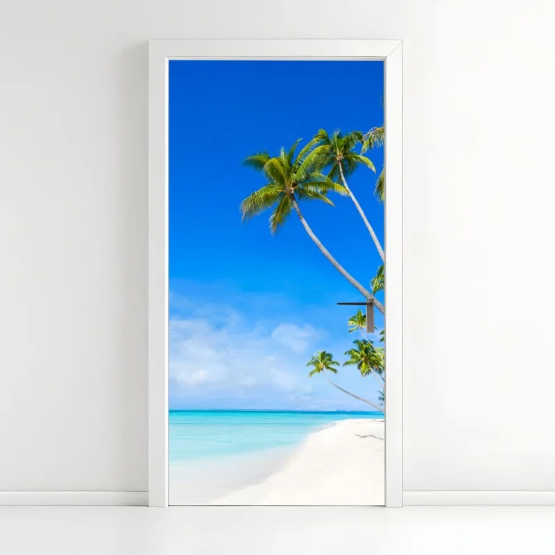 Adesivo per porta paradiso tropicale con palme e mare turchese
