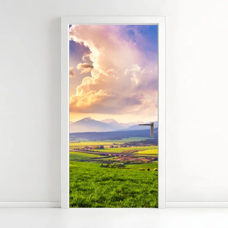 Adesivo per porta paesaggio primaverile dei Tatra