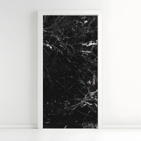 Adesivo per porta elegante marmo nero dalle venature bianche • Wallissimo®
