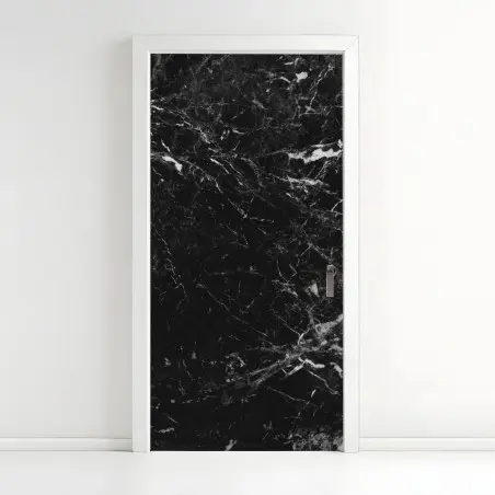Adesivo per porta elegante marmo nero dalle venature bianche • Wallissimo®