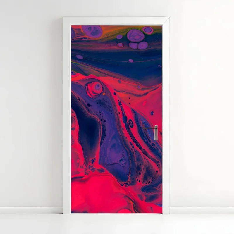 Adesivo per porta effetto marmorizzato magenta e viola
