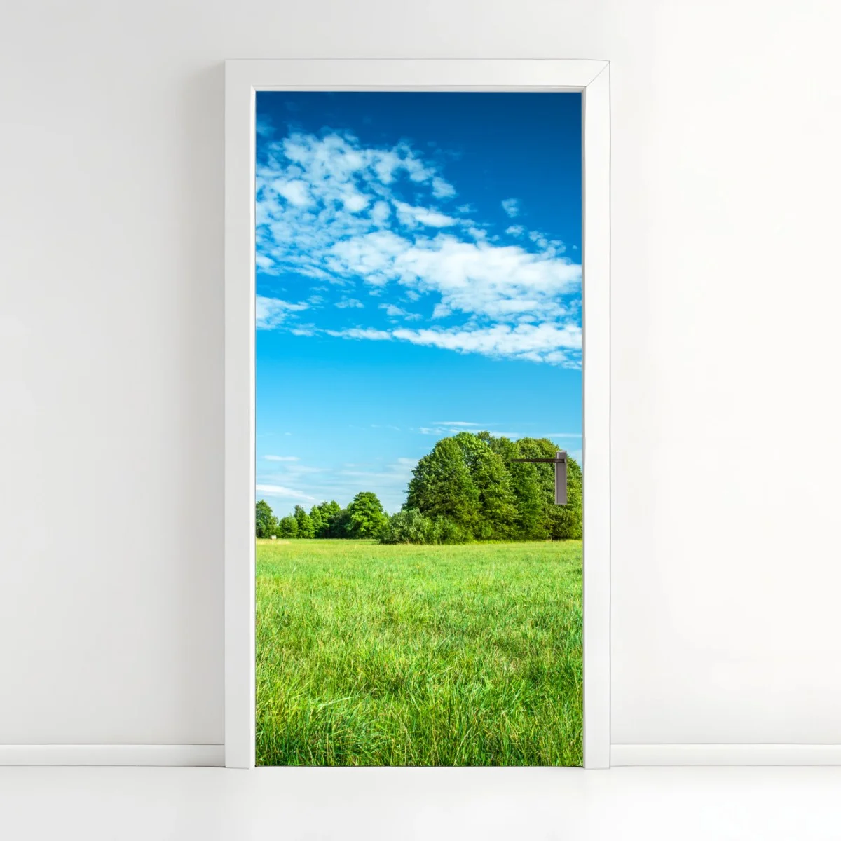 Adesivo per porta prateria verde sotto cielo azzurro • Wallissimo® Adesivo per porta prateria verde sotto cielo azzurro • Wallissimo®