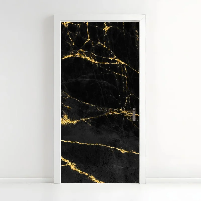 Adesivo per porta marmo nero con venature dorate