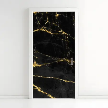 Adesivo per porta marmo nero con venature dorate • Wallissimo®