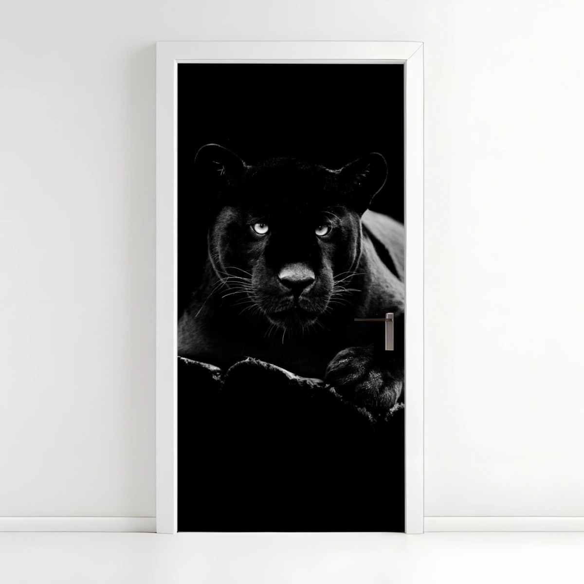 Adesivo per porta pantera nera dallo sguardo ipnotico • Wallissimo®