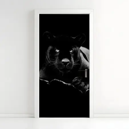 Adesivo per porta pantera nera dallo sguardo ipnotico • Wallissimo®