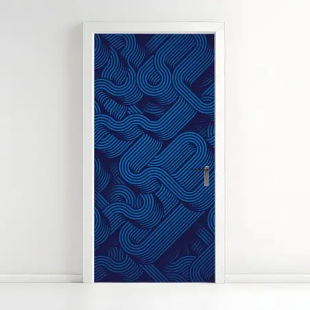Adesivo per porta intrecci di onde blu astratte • Wallissimo®