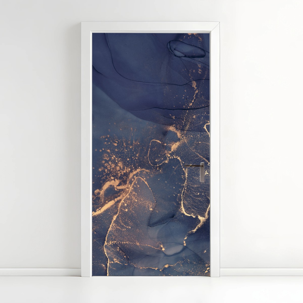 Adesivo per porta astratto blu notte con venature dorate • Wallissimo®