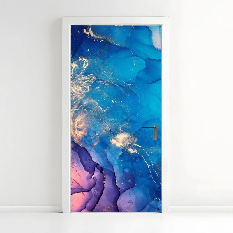 Adesivo per porta marmo cosmico blu e oro