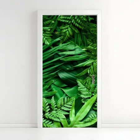 Adesivo per porta motivo botanico di foglie tropicali • Wallissimo®