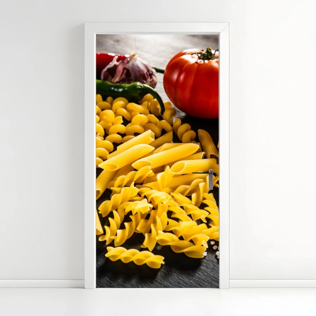 Adesivo per porta composizione rustica di pasta e ingredienti • Wallissimo® Adesivo per porta composizione rustica di pasta e ingredienti • Wallissimo®