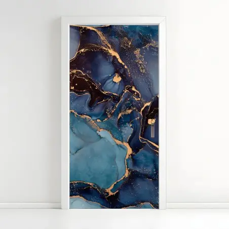 Adesivo per porta correnti di inchiostro blu e oro • Wallissimo®