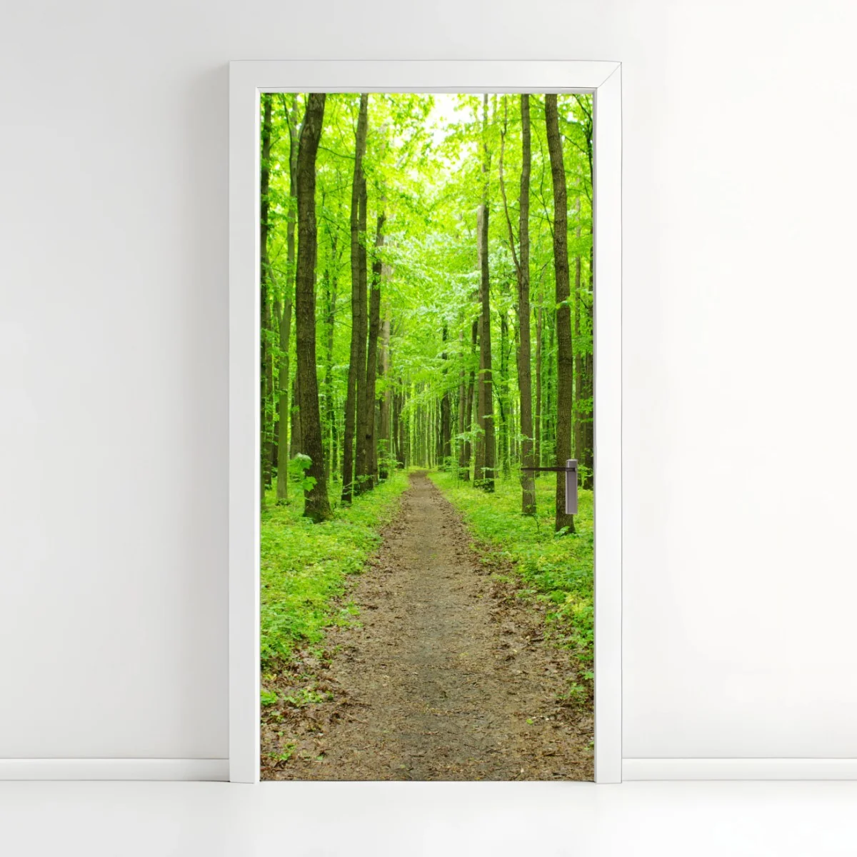Adesivo per porta sentiero verde nella foresta primaverile • Wallissimo® Adesivo per porta sentiero verde nella foresta primaverile • Wallissimo®