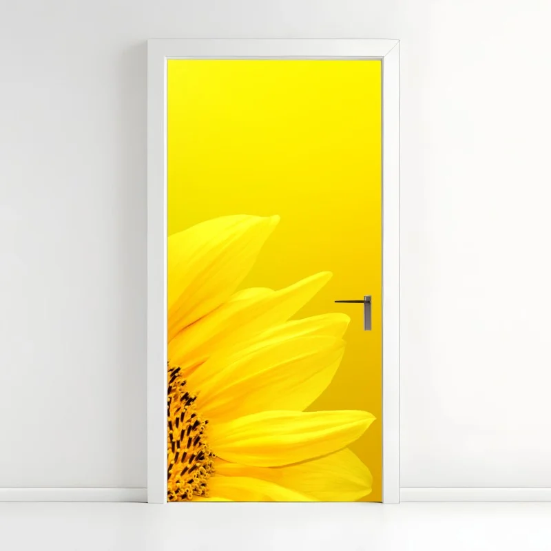 Adesivo per porta girasole luminoso su sfondo giallo