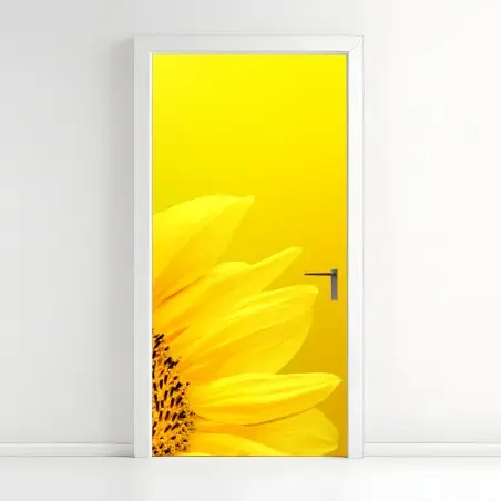 Adesivo per porta girasole luminoso su sfondo giallo • Wallissimo®