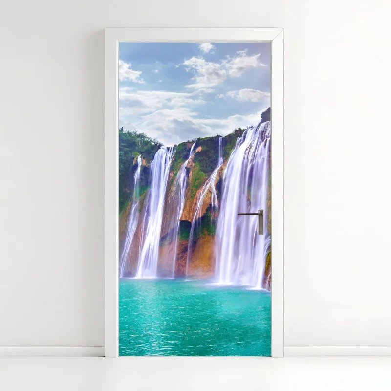 Adesivo per porta panorama della cascata Jiulong a Luoping