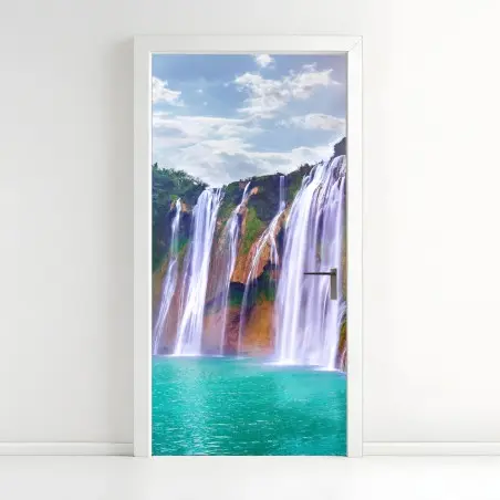 Adesivo per porta panorama della cascata Jiulong a Luoping • Wallissimo®