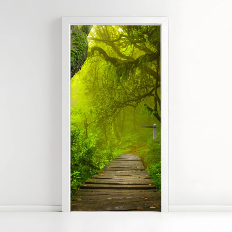 Adesivo per porta sentiero incantato nella foresta verde