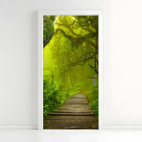 Adesivo per porta sentiero incantato nella foresta verde • Wallissimo®