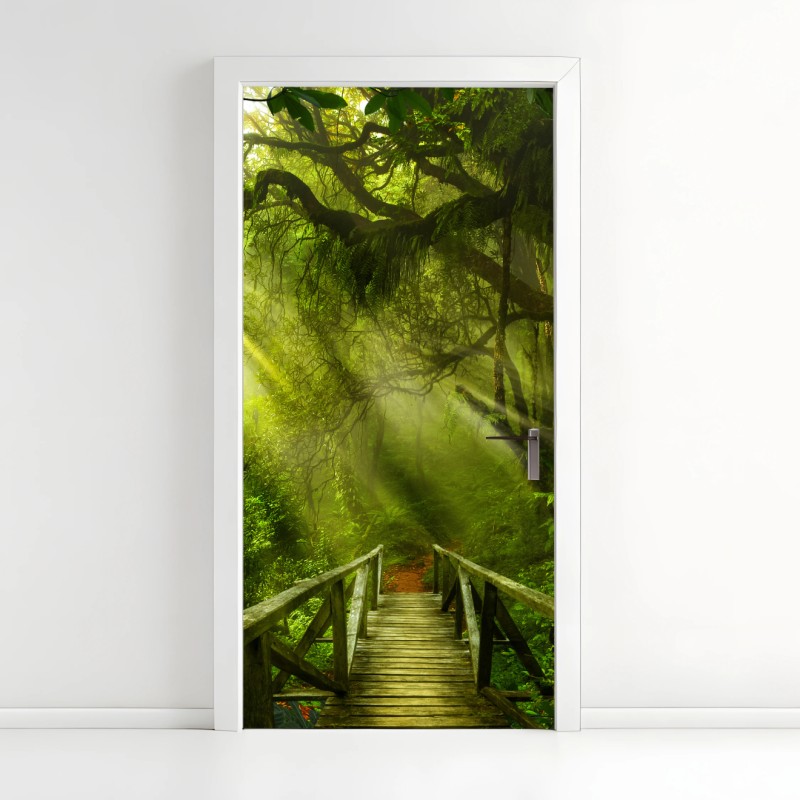 Adesivo per porta passerella nella foresta incantata