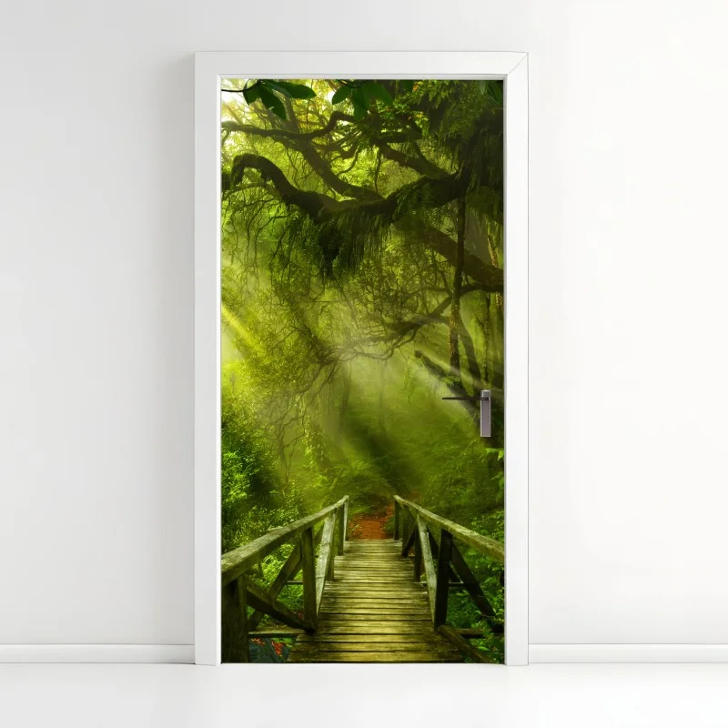 Adesivo per porta passerella nella foresta incantata