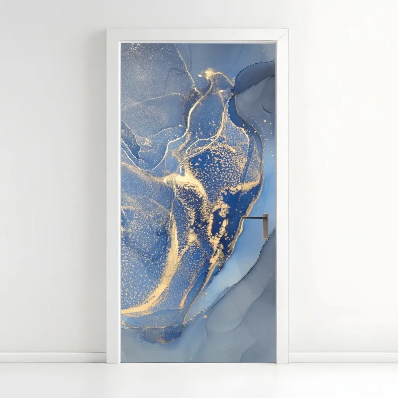 Adesivo per porta marmo liquido blu e oro