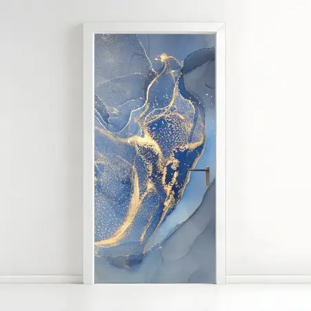 Adesivo per porta marmo liquido blu e oro • Wallissimo®