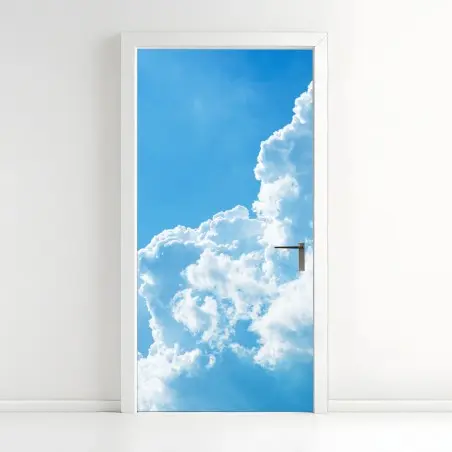 Adesivo per porta nuvole soffici nel cielo azzurro • Wallissimo®
