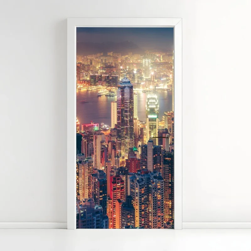 Adesivo per porta panorama notturno di Hong Kong da Victoria Peak