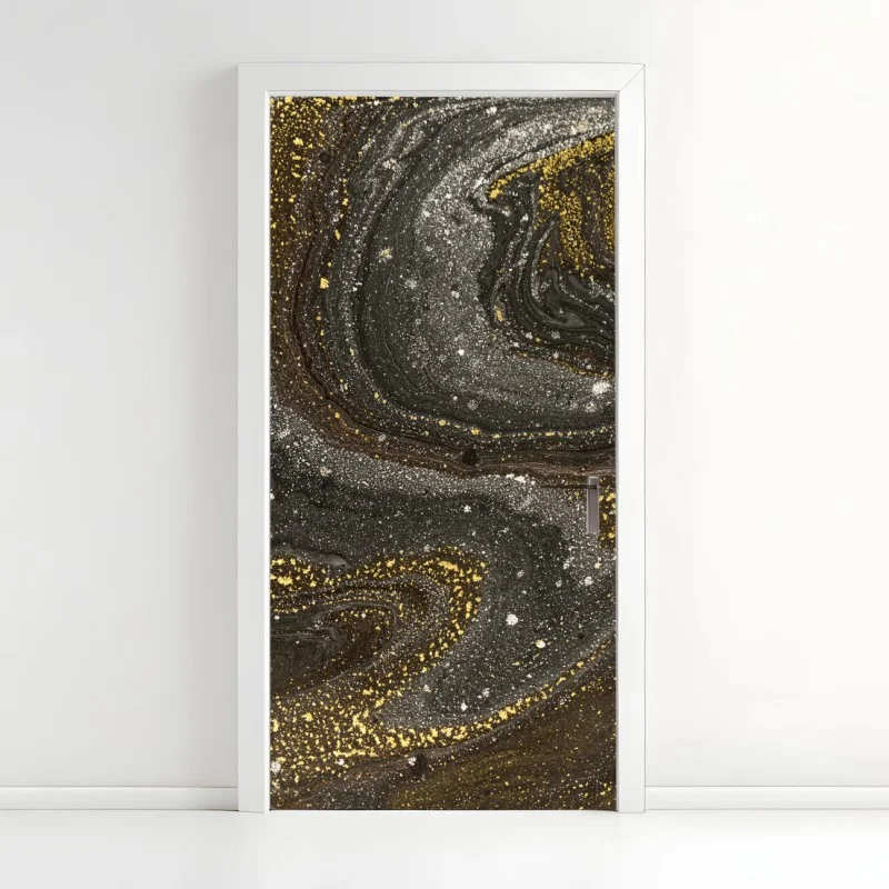 Adesivo per porta marmo liquido oro e nero