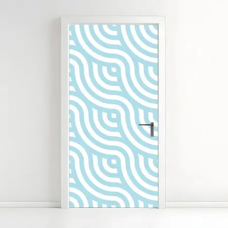 Adesivo per porta motivo ondulato geometrico azzurro • Wallissimo®