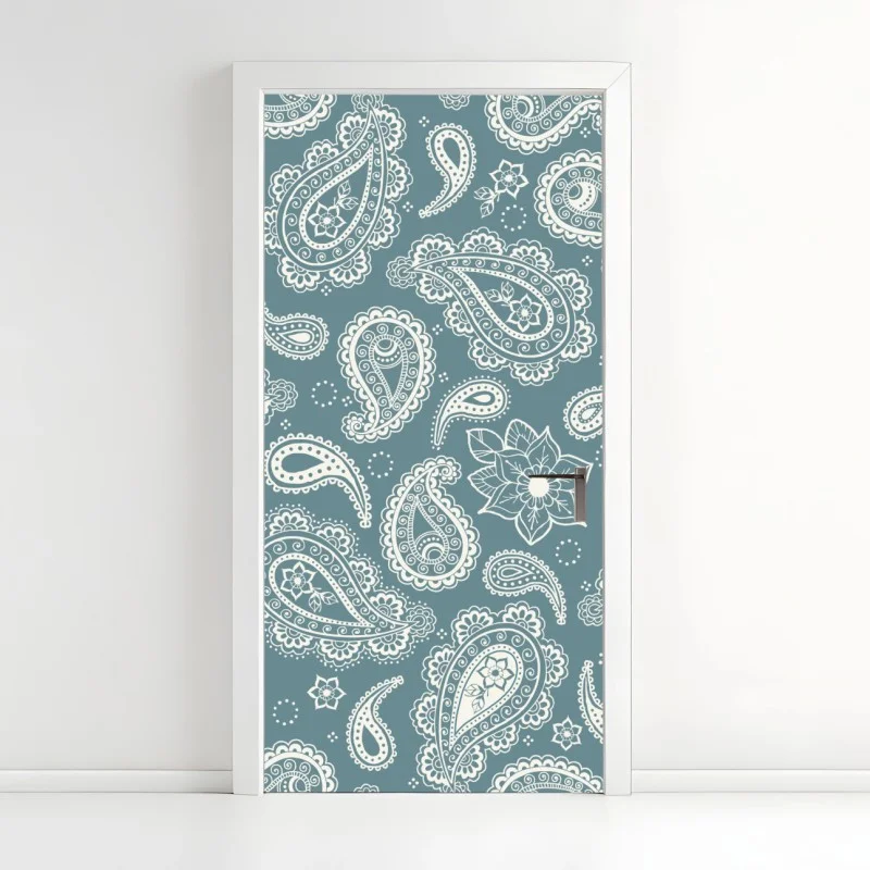 Adesivo per porta motivo paisley turchese elegante