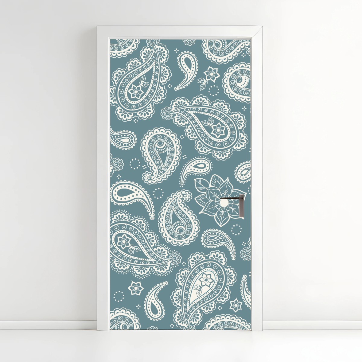 Adesivo per porta motivo paisley turchese elegante • Wallissimo®