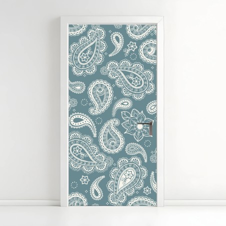 Adesivo per porta motivo paisley turchese elegante • Wallissimo®