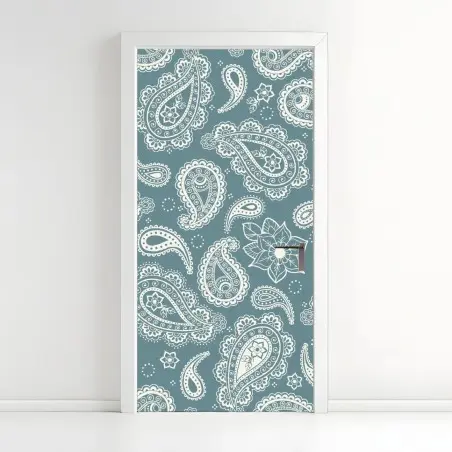 Adesivo per porta motivo paisley turchese elegante • Wallissimo®