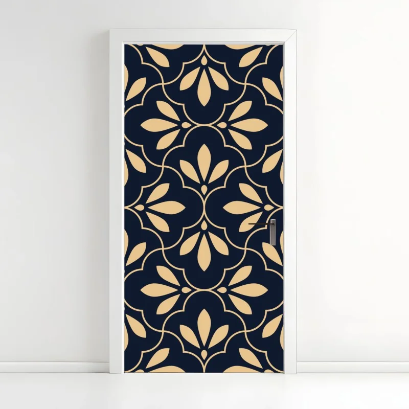 Adesivo per porta motivo ornamentale floreale blu navy e beige