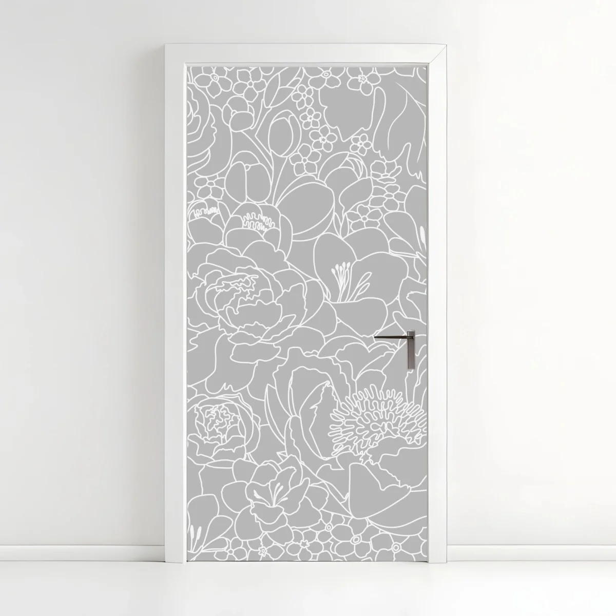 Adesivo per porta motivo floreale moderno in bianco e grigio • Wallissimo® Adesivo per porta motivo floreale moderno in bianco e grigio • Wallissimo®