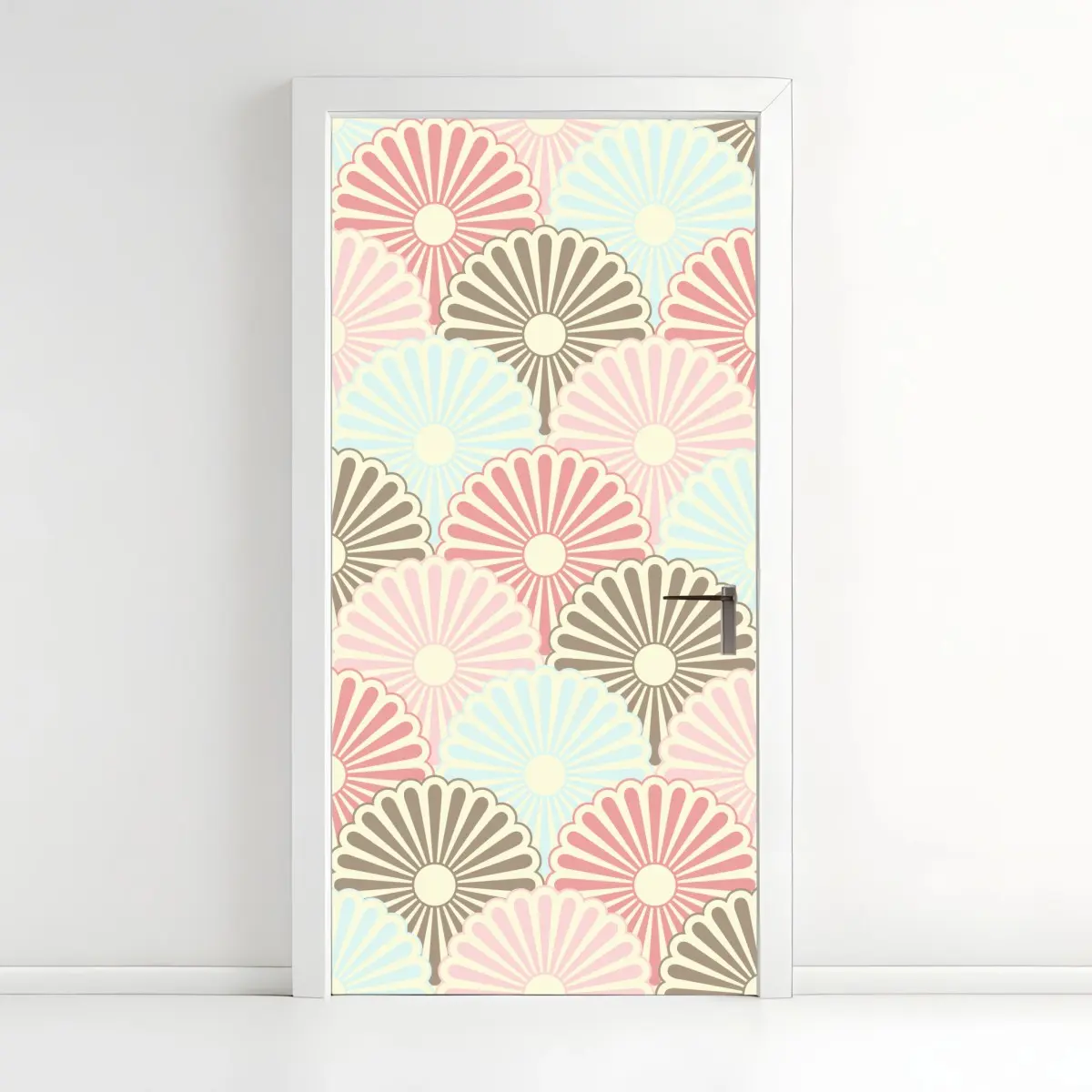 Adesivo per porta motivo a ventaglio pastello vintage ed elegante • Wallissimo®