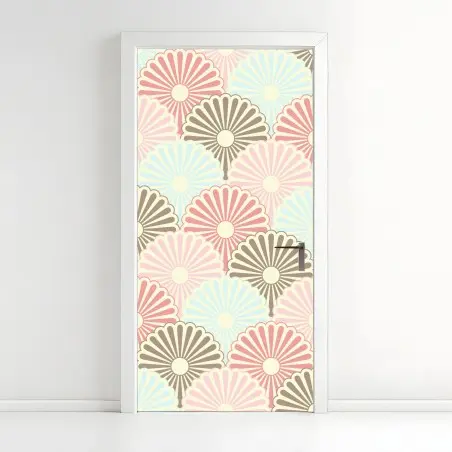 Adesivo per porta motivo a ventaglio pastello vintage ed elegante • Wallissimo®