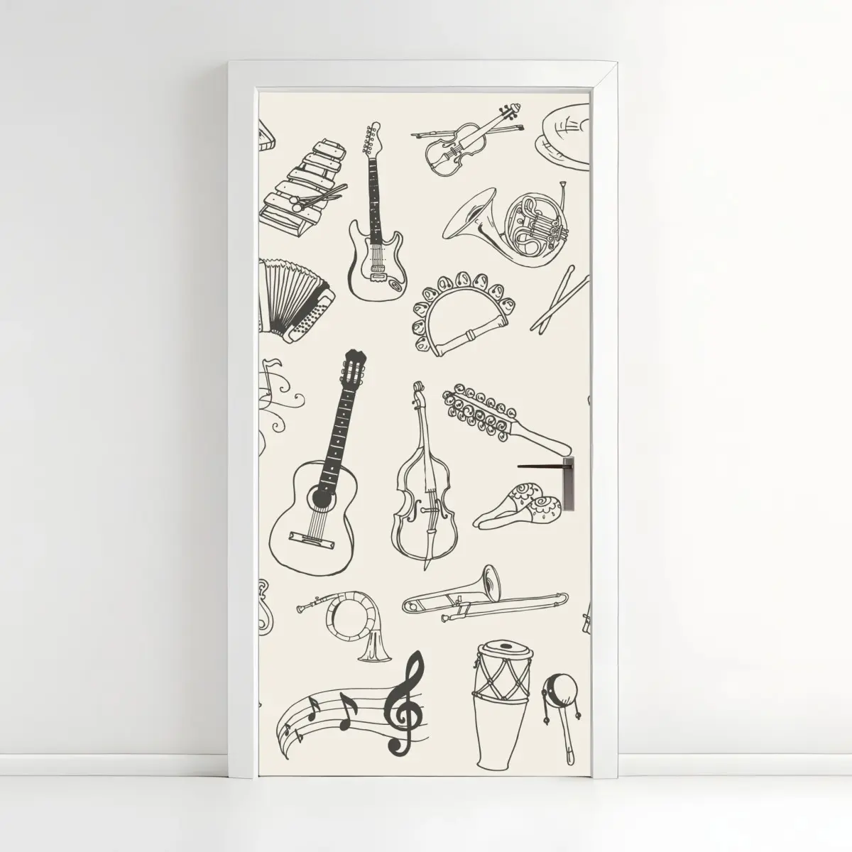 Adesivo per porta collage di strumenti musicali disegnati a mano • Wallissimo®