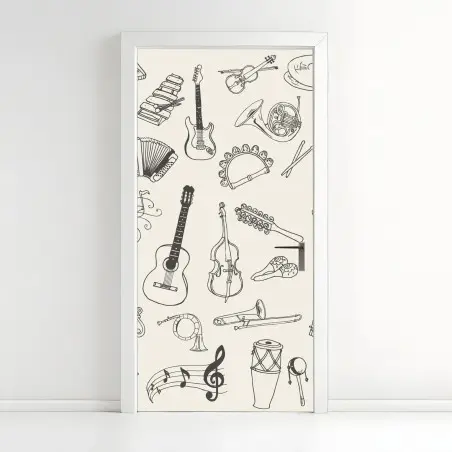 Adesivo per porta collage di strumenti musicali disegnati a mano • Wallissimo®