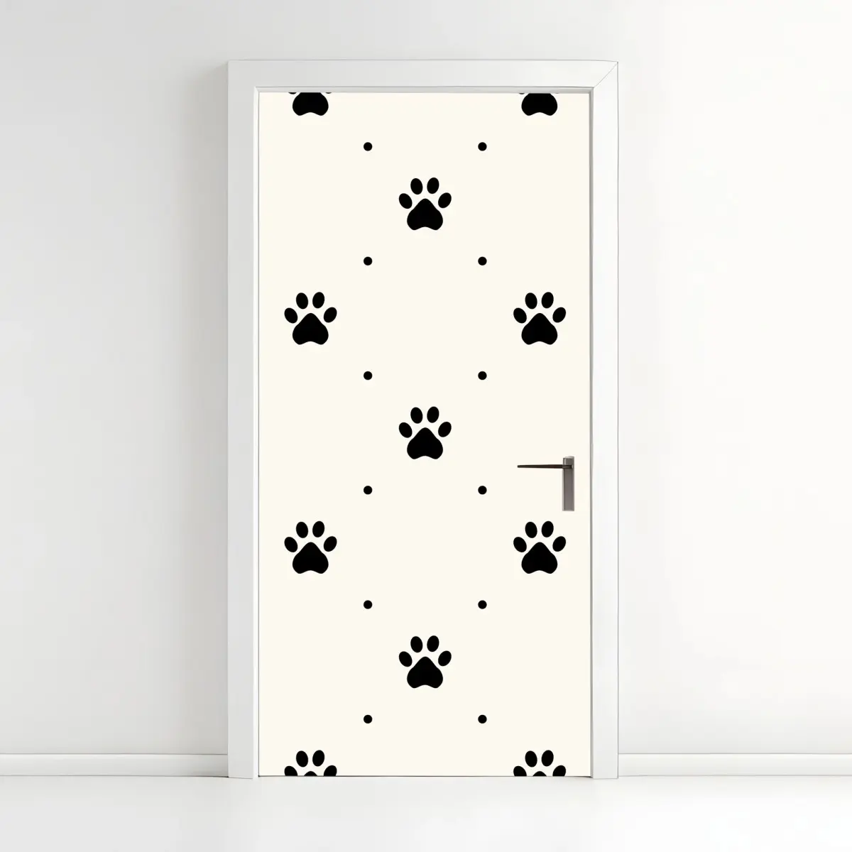 Adesivo per porta motivo di zampe minimal in bianco e nero • Wallissimo®