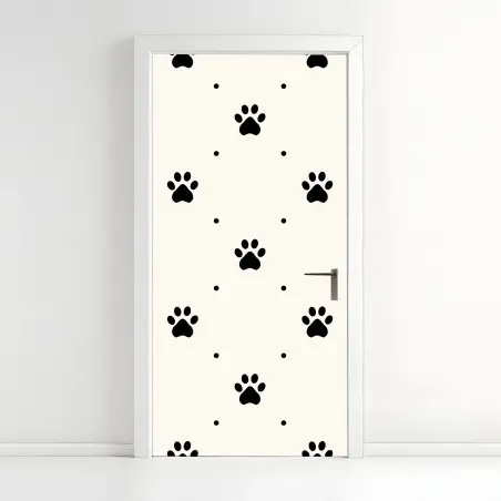 Adesivo per porta motivo di zampe minimal in bianco e nero • Wallissimo®