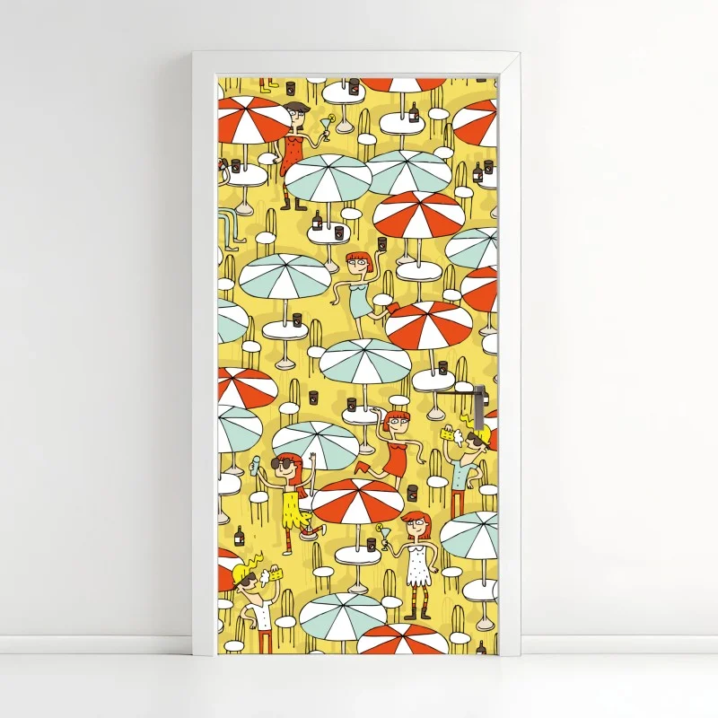 Adesivo per porta giornata estiva tra ombrelloni e sorrisi