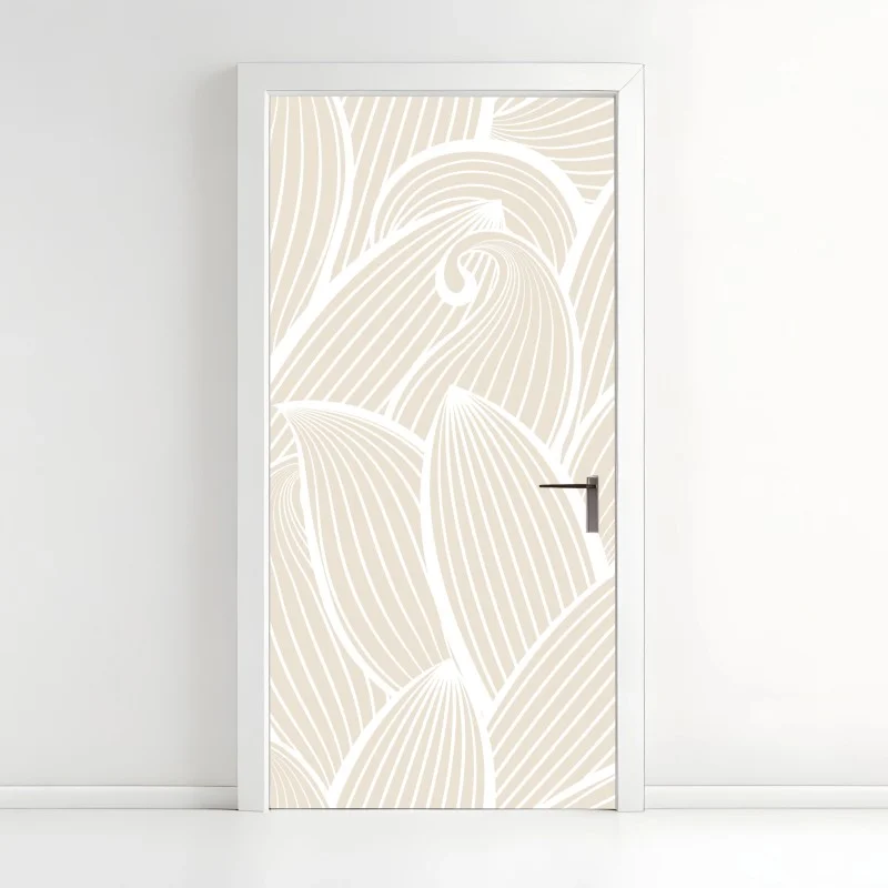 Adesivo per porta motivo a foglie minimalista beige e bianco