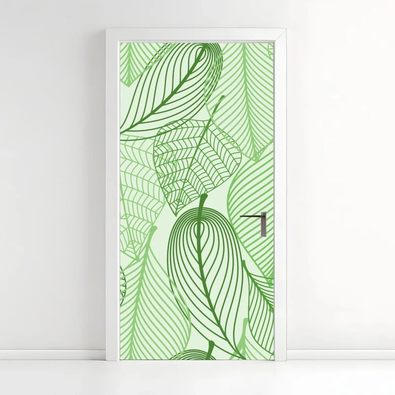 Adesivo per porta motivo di foglie verdi stilizzate