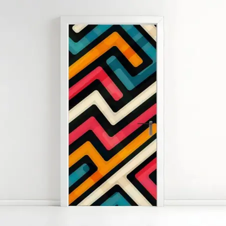 Adesivo per porta motivo geometrico colorato in stile retrò • Wallissimo®