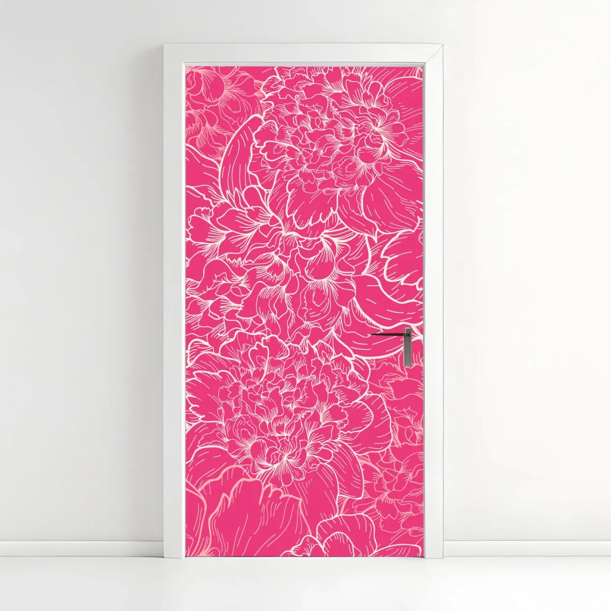 Adesivo per porta motivo floreale rosa intenso con peonie • Wallissimo®